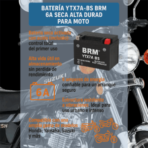 Batería YTX7A-BS Para Moto 6 Amperes BRM - Imagen 2